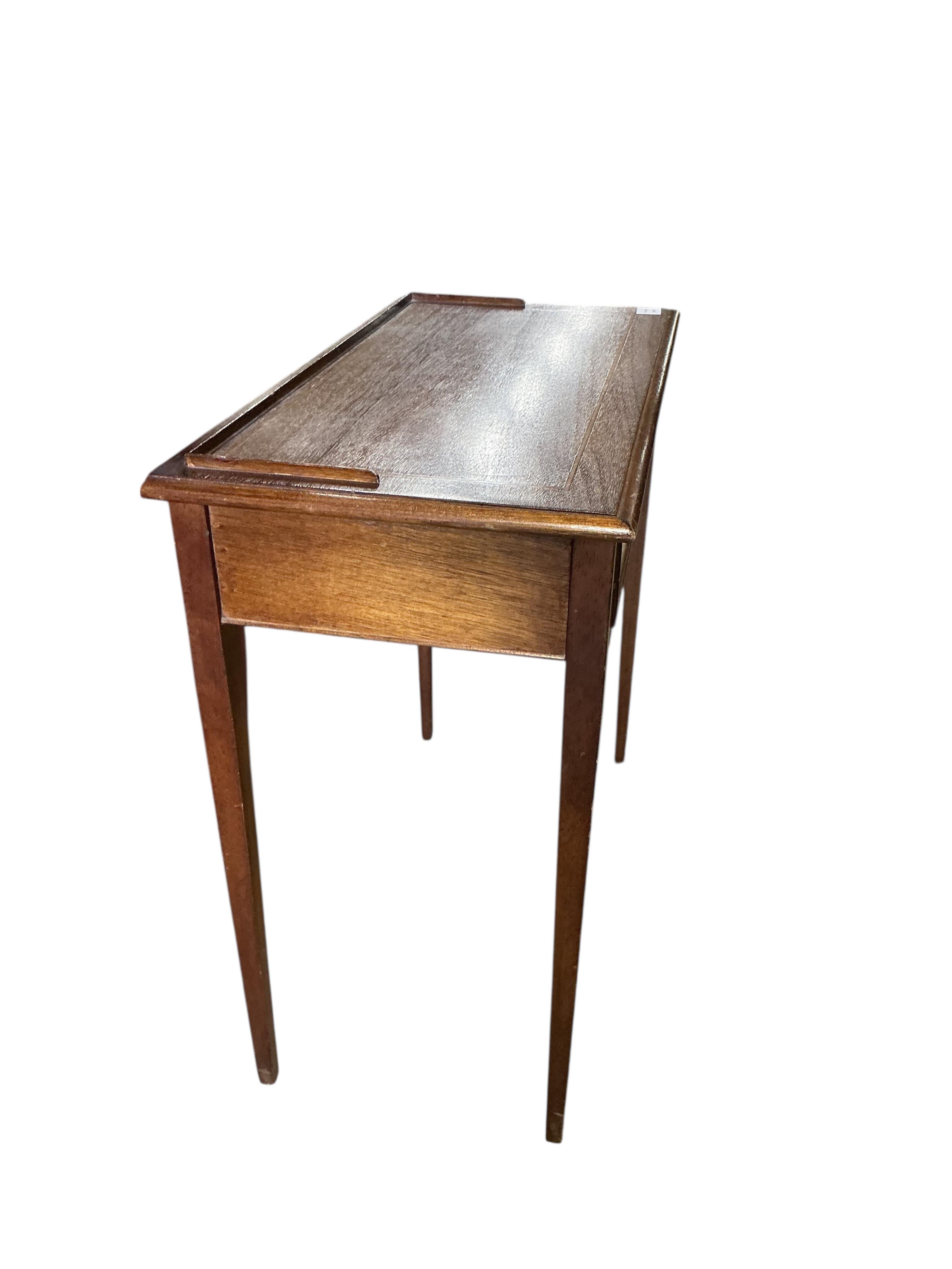 An Edwardian style inlaid mahogany two drawer side table, width 79cm, depth 40cm, height 75cm